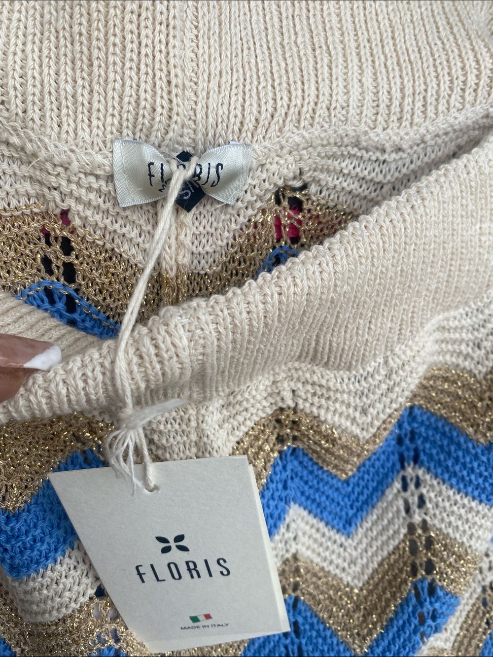 Women's Cream & Blue Knit Pants - Picture 8 of 12